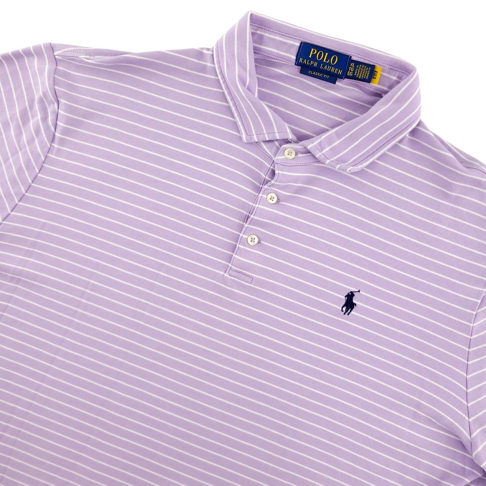 Polo Ralph Lauren Polo Shirt Mens XL Purple Stripe Cotton Classic Fit Top